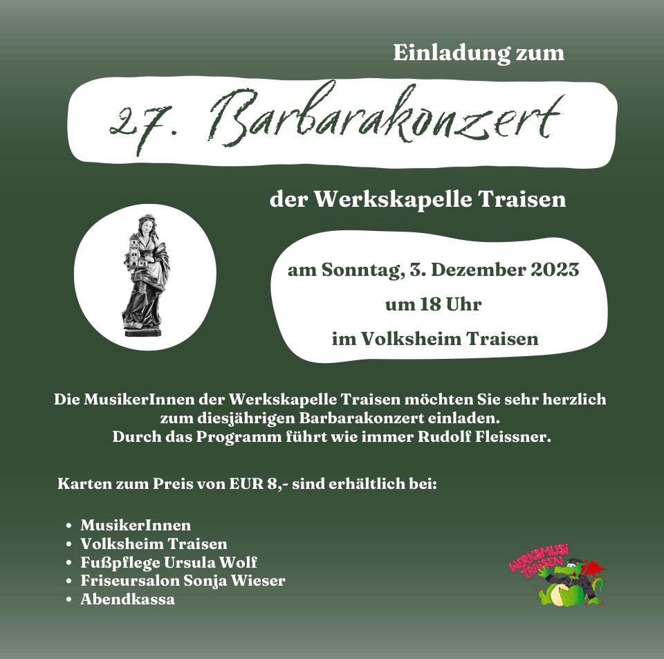 Einladung zum Barbarakonzert - Werkskapelle Traisen